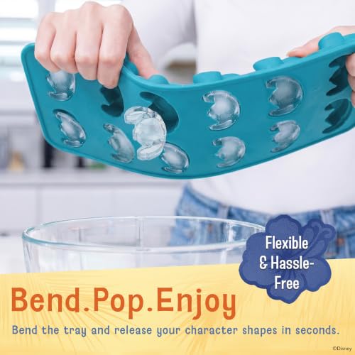 Image of Disney Stitch Silicone Ice Cube Tray, 2-Pack 5 inchx12.5 inch, BPA-Free | Flexible design pops character-shaped cubes out easily, dishwasher safe, doubles for chocolate and gummies, makes 24 molds