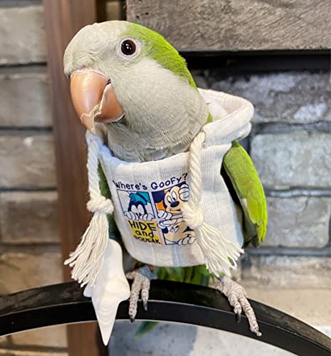Image of Bird Costume Diaper Flight Suit Frog Shape Hoodie Clothes Cosplay Photo Prop for Parrots Parakeet Cockatiel Sun Conure, Small Animals Apparel (White with Hat, Medium), Green,White (BPF1)