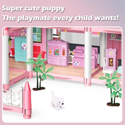 Image of 3 Storey Doll House for Girls, Large Princess Villa Playset with Furniture, Dolls, DIY Assembly Pretend Play Toy(9ROOM)