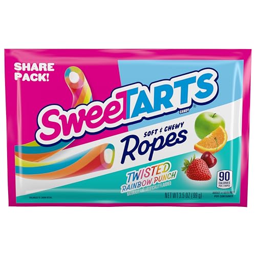 Image of SweeTARTS Ropes Twisted Rainbow Punch Candy, Share Pack, 3.5 oz, 12 Pk