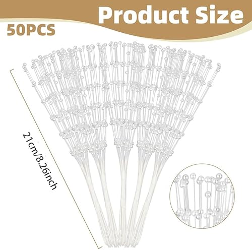 image for zuylikxy 50Pcs Pearl Floral Picks - White Flower Stems for Bouquets, G