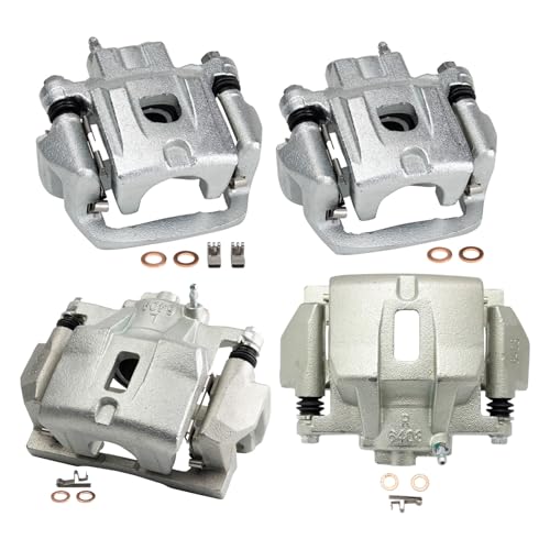 Image of TRQ Front and Rear Brake Caliper Set Caliper Brackets Hardware Compatible with 04-06 Lexus RX330 07-09 RX350 07-08 RX400h 06-07 Toyota Highlander Hybrid
