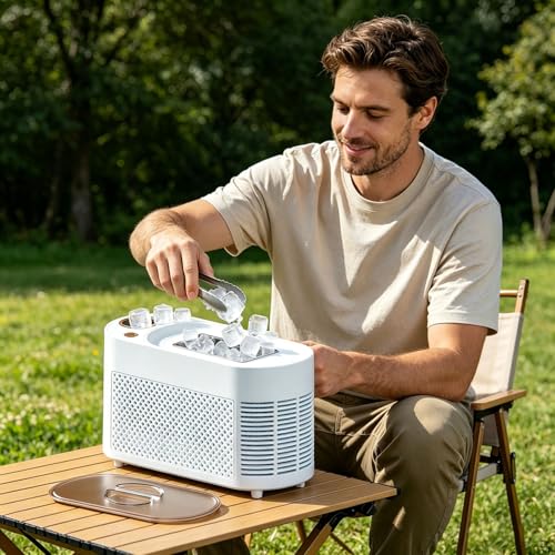 Comptoir portable Mini Créateur de glace, 12v DC Conception de comptoir compacte, fenêtre de vue, simple libération de glace pour la cuisine maison Parties de bureau Rv Voyage (Blue_02)