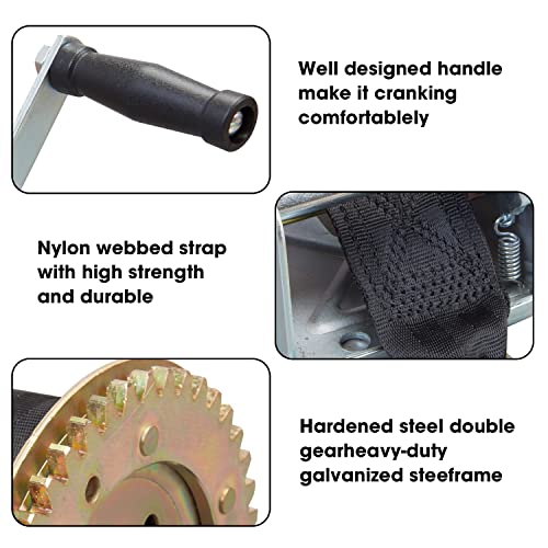 Image of Big RED ATRT1161SR Torin 1600lbs Capacity Heavy Duty Steel Cable Manual Hand Crank Winch with 32.8ft Nylon Strap and Two-Way Ratchet, for Boats, Trailers, Trucks, ATVs
