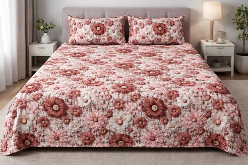 Image of Skyla 7D Bedsheet Double Bed Super King Size with 2 Pillow Covers | Size 108 x 108 Inch | 260 TC Cotton Floral Breathable | Super Soft Printed (Choco Pebble)