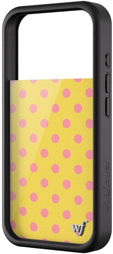 Wildflower Cases - Compatible with iPhone 17 Pro | Protective Black Bumper, 6.5ft Drop Test Certified, Women Owned Small Business | Spots Aesthetic Trendy Cute | Polka Dot - Pink and Yellow