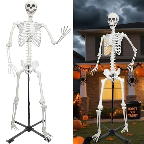 IDMOP 7.9Ft Skeleton Decor with Metal Stand Halloween Skeleton Life Size Skeleton Realistic Plastic Human Bones for Halloween Dia de Los Muertos Decoration