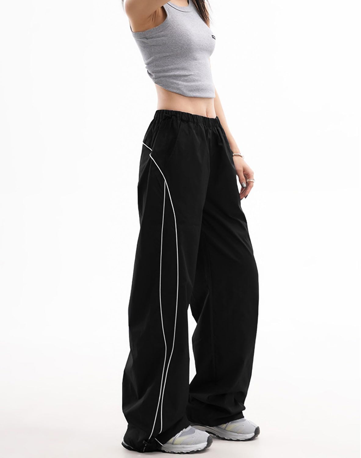 Parachute Cargo Pants Women Streetwear Baggy Lightweight Side Stripe