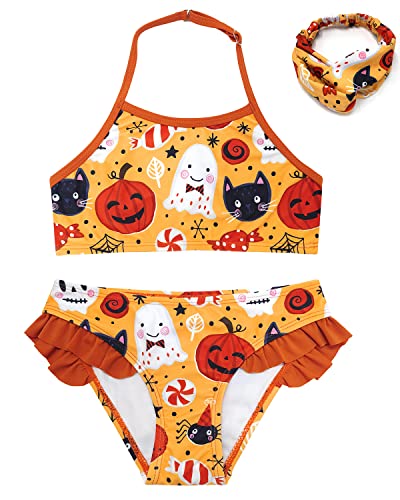 SHEKINI Halter Girl Two Piece Swimsuit with Headband Bandeau Girl Bathing Suit Ruffle Girl Bikini Set