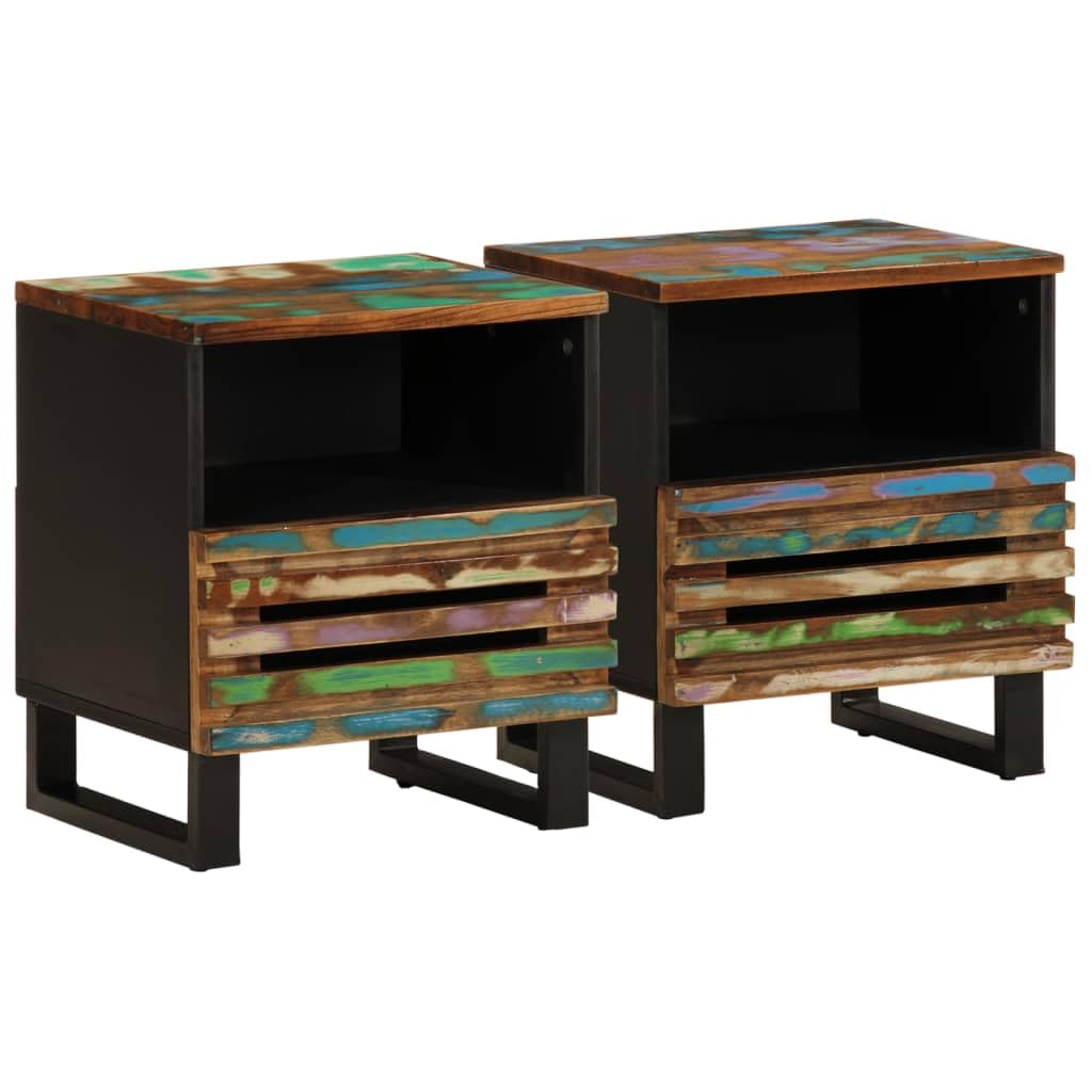 Lot de 2 tables de chevet en bois massif vieilli - 40 x 34 x 46 cm