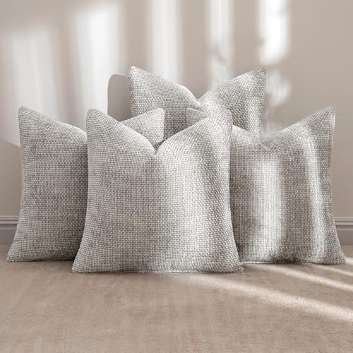 Image of MIULEE Pack of 4 Couch Throw Pillow Covers 20x20 Inch Light Gray Soft Decorative Chenille Pillow Covers Farmhouse Accent Cushion Covers for Boho Spring Home Decor Sofa Bedroom Living Room