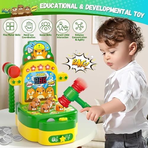 Image of Amoyasite Mole Whack Game for Kids, Arcade Game Toy for Kids Ages 3+, Mini Electronic Hammering Interactive Pounding Game, Cartoon Cute Style Halloween Toy, Gift for Toddler Boys Girls