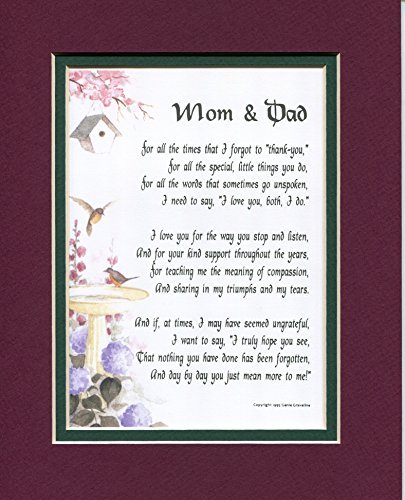 Genie's Poems Mom and Dad Poem Print Saying Gift, Thank You Mom Dad, Mom Dad Appreciation, Gift Present Poem For Parents Anniversary,