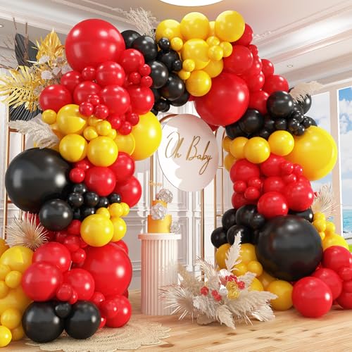 Image of 412Pcs Red Yellow Black Balloon Garland Arch Kit,18 12 10 5 Different Sizes Latex Party Balloons for Baby Shower Wedding Graduation Cartoon Game Theme Birthday Party Decorations