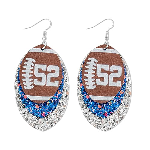 callie Personalized Football Earrings for Women Dangle, Custom Glitter Football Leather Jewelry Earrings with Number Name, Gifts for Football Sport Lovers