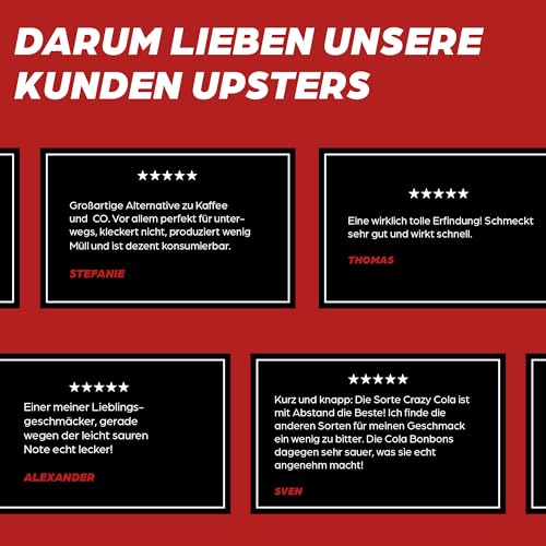 Upsters Energy Koffein Bonbons - Fabulous Five - 120 Bonbons - Energie von 60 Kaffees und Energydrinks - Ohne Zucker - Vegan - Made in Germany