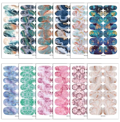 WAYAOFEI 168 Pieces 12 Sheets Marble Style Full Wrap Nail Polish Strips Stickers Self-Adhesive Gel Nail Strips Art Decals with Nail File for Women DIY Nail Decorations