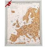 Splosh Travel Map - European Desk Pin Board in Grey with Wooden Frame - Cork with 100 Pins in 2 Colours to Mark Adventures