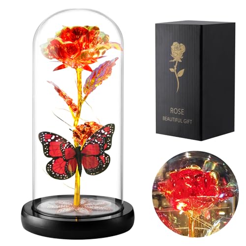 【Design squisito】Rosa stabilizzata conserva gli autentici motivi dei petali di rosa e utilizza materiali che non sono facilmente sbiaditi, che possono mantenere la bellezza di rose eterne e rappresentare l'amore eterno. Allo stesso tempo, l'integrazione degli elementi farfalla può portare più sorprese alle mamme rispetto ai regali tradizionali e ai fiori ordinari.