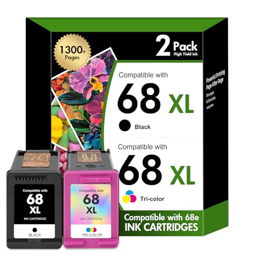 Image of 68 6155e 6555e 68XL Ink Cartridges Black /Color Combo Pack for HP68 XL 68e for HP Printers Envy 6100e 6500e Series 6152e 6165e 6558e 6552e (2 Pack 1 Black, 1 Tri-Color)