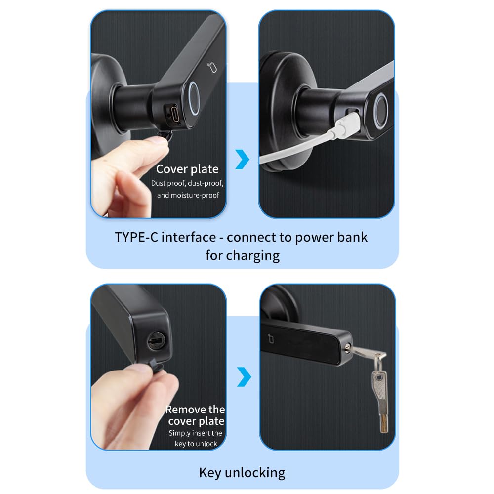 NEWFUN Cerradura Puerta Exterior Inteligente，Cerradura Con Huella Digital，Cerradura Wifi，Con llave, tarjeta llave, APP Bluetooth para cerraduras de puertas, resistente al agua para puertas de 35-50 mm