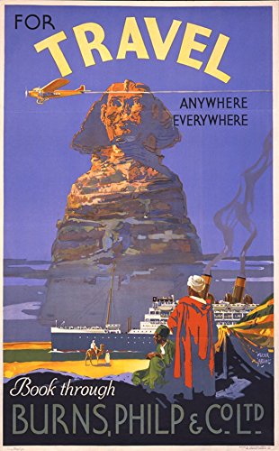 Poster Vintage Sphinx Égypte Art Deco A2 Affiche Voyage en Bois 42x59 cm