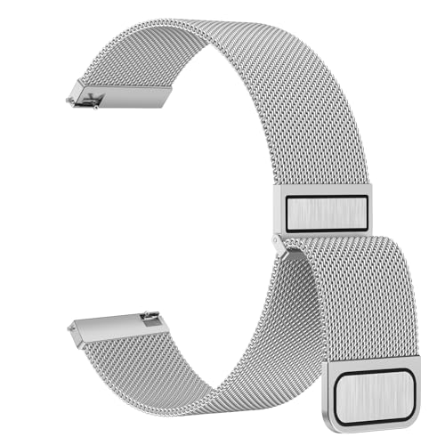 Amzpas Edelstahl Mesh Uhrenarmband 22mm 20mm Metall Ersatz Armband Magnetverschluss Smartwatch Schnellverschluss Watch Uhren Ersatzband für Damen Herren(20mm,Silber)