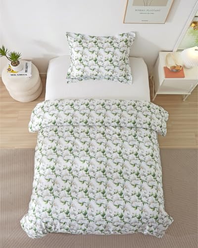 Image of Duvet Cover Twin /TXL Size Set - Extra Soft Floral Duvet Cover 68 x 90 with 1 Pillow Sham - Comfy, Breathable Floral Bedding Set - Hotel Luxury & Fade Free with Zipper Closures & Ties - Magnolia Garden