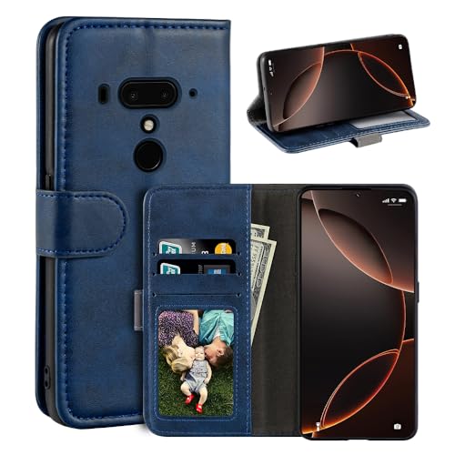 UOGNADGD Funda de Piel con Solapa Compatible con HTC Exodus 1 Cartera con Ranuras para Tarjetas, Cierre Magnético, Soporte Integrado, RFID Antigolpes (Azul)