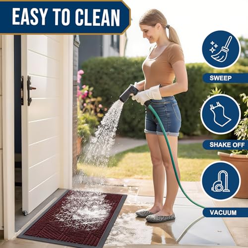 Smiry Front Door Mat Outside Entrance, Heavy Duty Sturdy Natural Rubber Doormat, Trap Dirt and Moisture, Easy Clean Low Profile Welcome Floor Mats for Indoor Outdoor Entry, 36x24 Inch, Dark Red