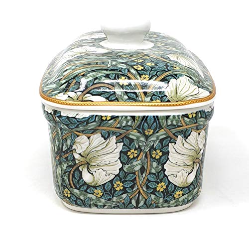 William Morris Pimpernel Butter Dish - Dark Green With Gold Effect Rim - Image 6
