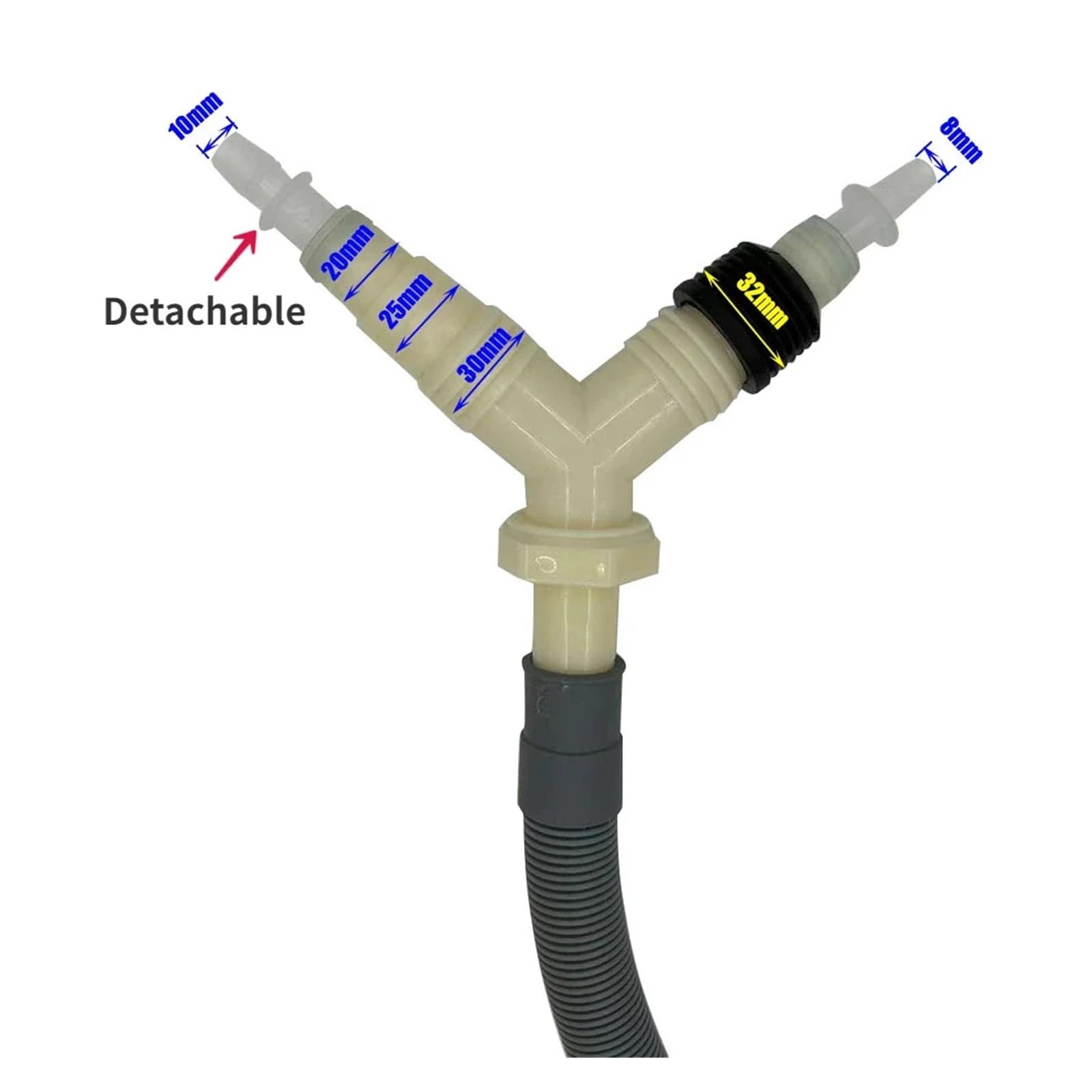Adaptador en T for manguera de drenaje, tubo bajada for lavadora con conector junta cuatro vías extendido 10mm y 8mm(D,Hose length-1.5m)