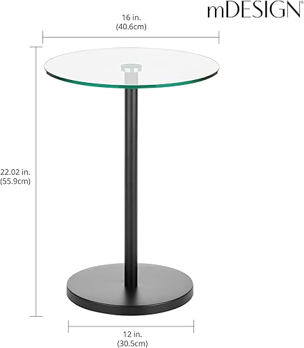 Miniatura 32 de mDesign Mesa de noche lateral o extremo superior de cristal, pequeña y moderna mesita de noche de metal con acento redondo para sala de estar,
