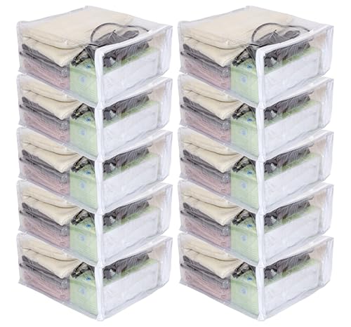 10-Pack Clear Vinyl Storage Bags 9 x 11 x 5 Inch with Zipper and 7.5