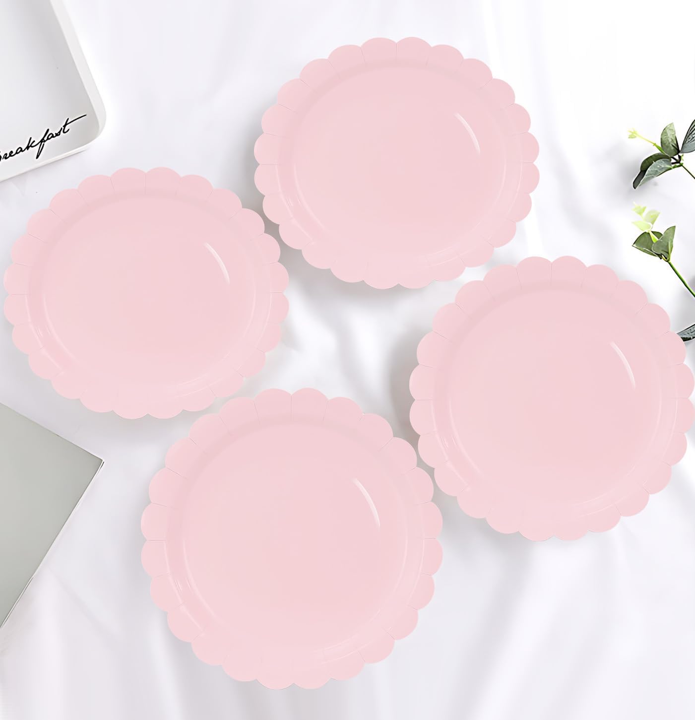 HEIPINIUYE 25 Pieces Light Pink Paper Plates 9 Inch Pink Scalloped Plates Disposable Dinner Plate for Wedding Baby Shower Birthday Party Dessert Plate - Image 5