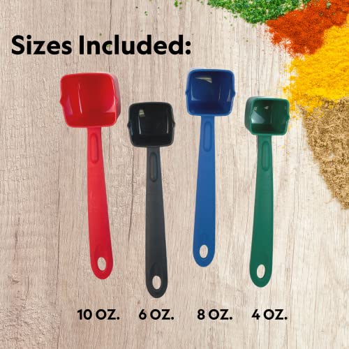 Rite-Size Solid Square Server Set Of Portion Control Utensils, Copolymer Plastic Heat Resistant Professional Cooking Spoons, (Set Of 4 Servers In Various Sizes And Colors) #TOP1