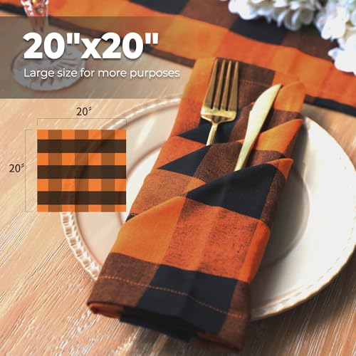 Image of Orange Plaid Cloth Napkins 20 x 20 Inch, Set of 12, Perfect for Halloween