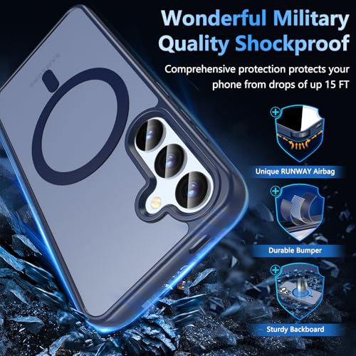 Image of OWKEY for Galaxy S24|S25 Case 6.2'',Magnetic Samsung Galaxy S24 /S25 Case for Magsafe with Tempered Glass Screen Protector, [Shockproof Military] Translucent Back Slim Bumper Cover S24 S25 Case, Blue