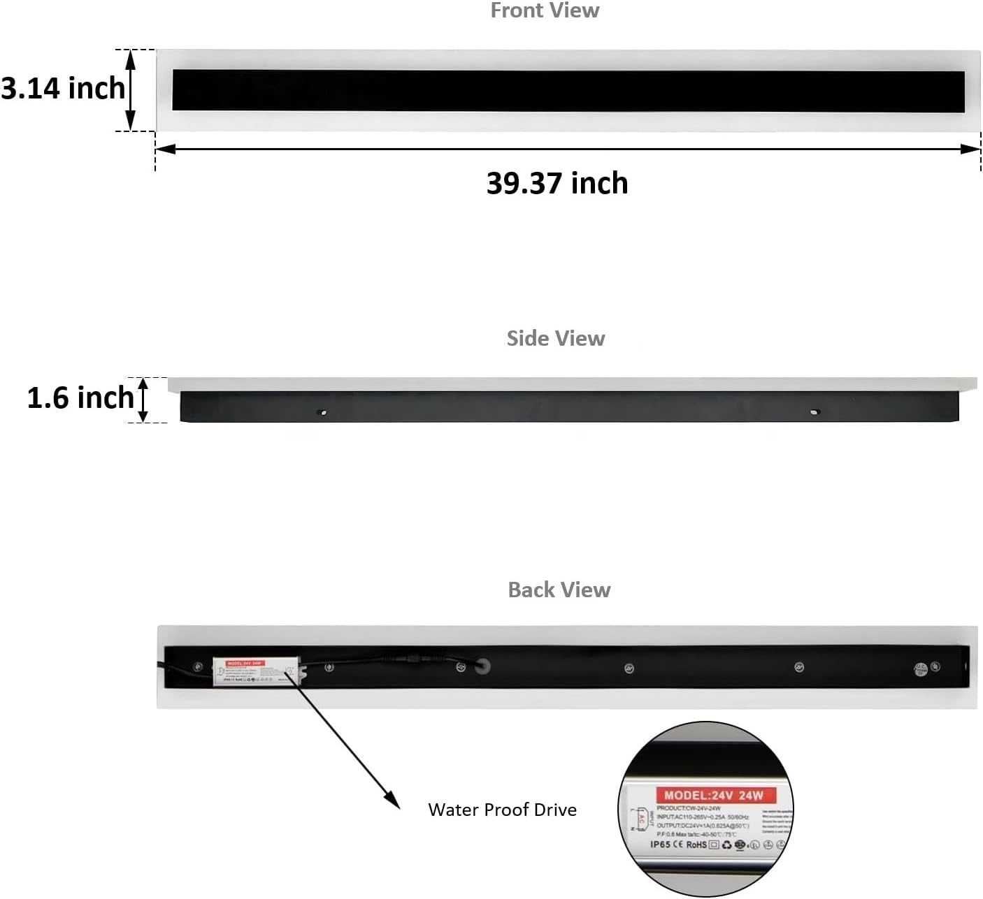Outdoor Modern LED Long Wall Light, Linear Outdoor Garage Porche, Waterproof Exterior Sconce, Black and White, Long Bar Design, Wall Exterior Light (40 inch)