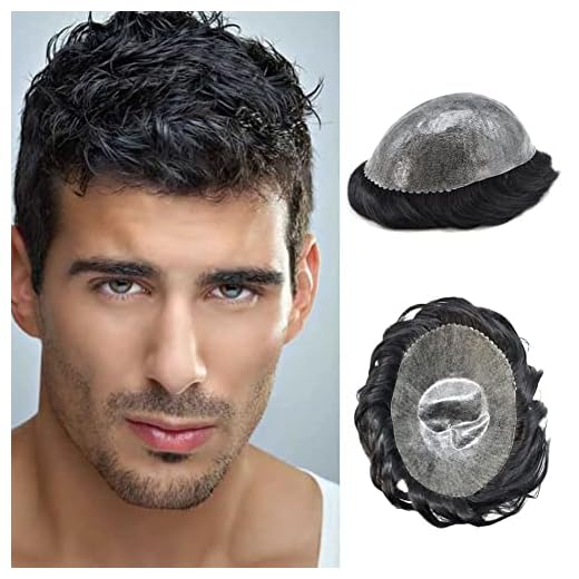 Toupee For Men Hair Piece European Human Hair Mens Toupee Injected PU 0.12mm Full Skin Hair Replacement System Natural Hairline Gray Hair Pieces For Men US Stock.(8x10''-120% Medium Light to Medium Density, 1B# Off Black)