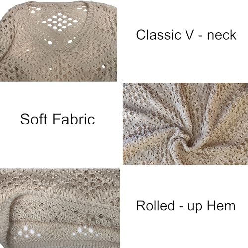 Image of NASKY Women's Casual Knit Pullover Hollow-Out 3 /4 Batwing Sleeve Lightweight and Comfortable Boho Chic Summer Sweater