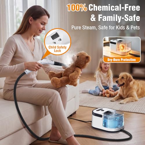 Image of Steam Cleaner, 15s Fast Heat-Up Handheld Steam Cleaner for Home & Car | Portable Steamer for Cleaning with 3 Steam Levels, 1500ml Tank, 248F Deep Cleaning, Steam Cleaner for Home & Car Accessories