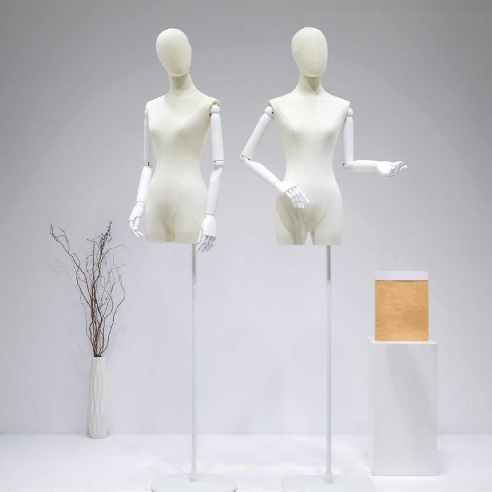 Maniqui Costura Mujer Femenino, Torso de Maniquí con Cabeza y Brazos Articulados, Cuerpo de Torso con Altura Ajustable, Modelo de Exhibición de Ropa for Vestidos y Joyas.