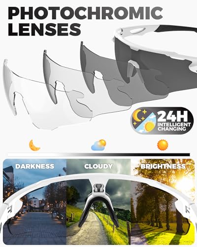 Image of Photochromic Sunglasses for Men Women, Transition Sunglasses for Cycling | Lightweight TR90 Frame, UV Protection, Photochromic Lens, Adjustable Nose Pad, Ideal for Cycling Driving Mtb Running