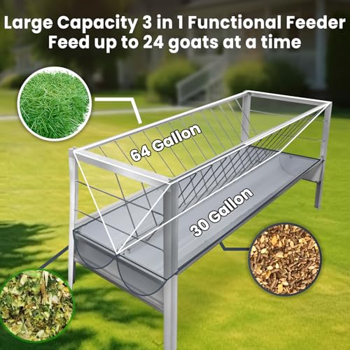 CETIVENO 94 Gallon Goat Hay Feeder, 3-in-1 Hay & Grain Livestock Shelter Goat Feeders with Detachable Grain Tray Heavy Duty Stainless Steel Goat Feeder, Hay Feeder for Goats Sheep Lamb Horses - Thumbnail 4