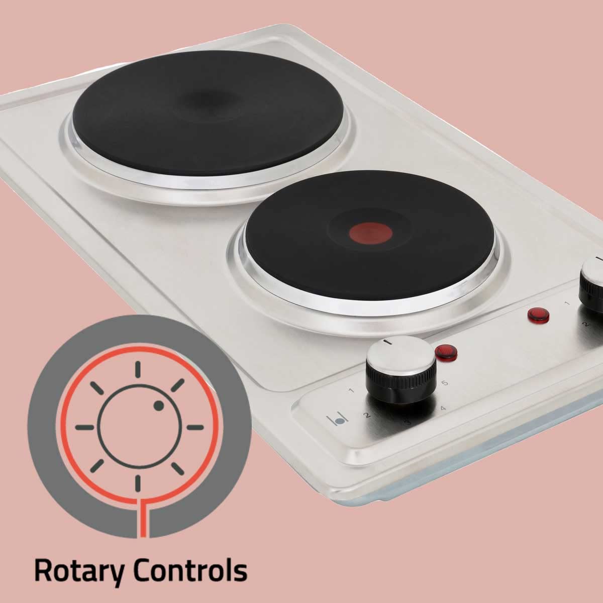 Cookology SEP300SS 30cm Cooktop Solid Plate Domino Hotplate Hob in Stainless Steel - 2 Cooking Zones - Built-in Worktop - 6 Heat Settings - Rotary Dials — view 2