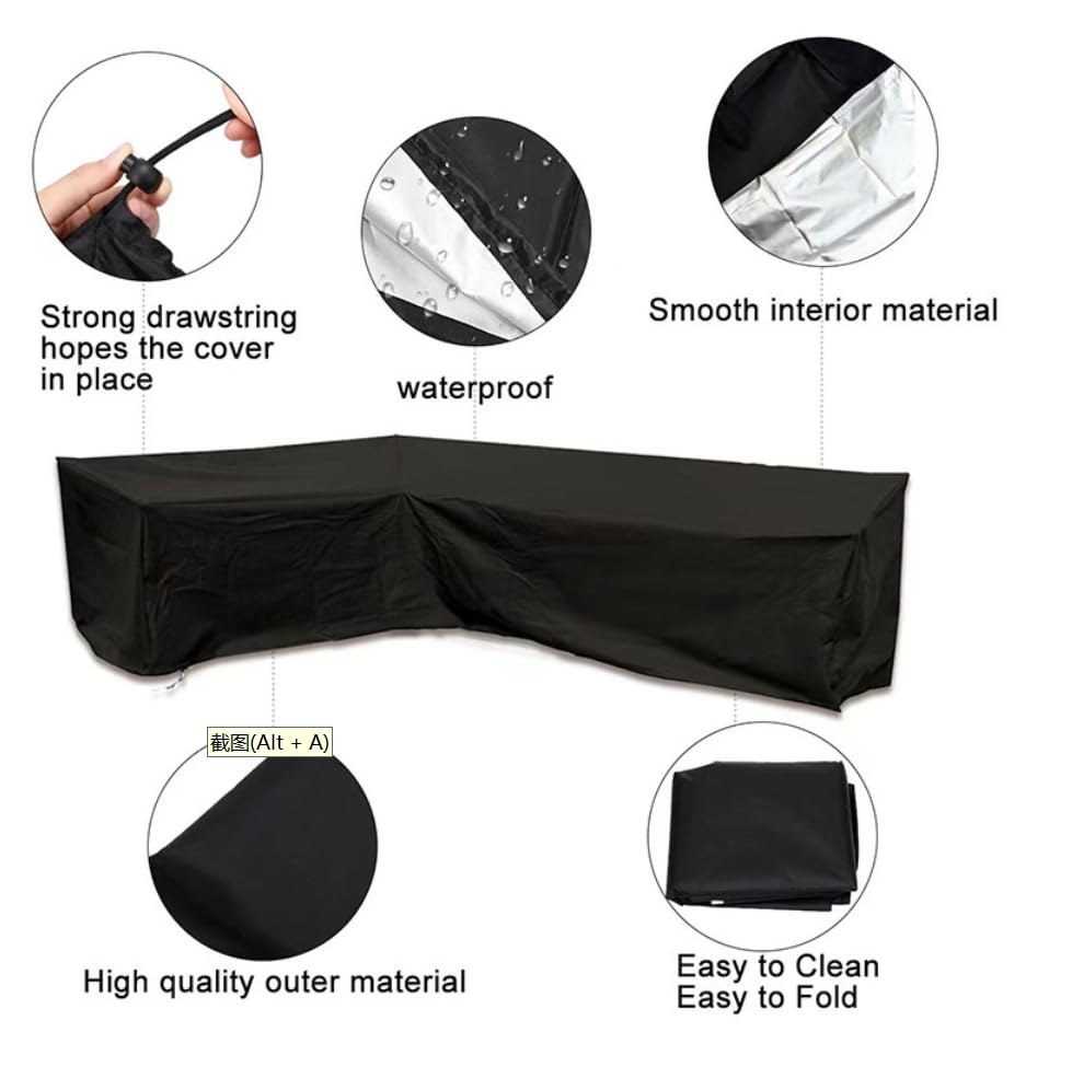 Housse de protection en L pour salon de jardin imperméable et résistante aux intempéries
