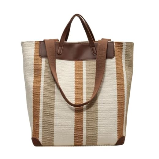 HFLZBRO Grand sac de travail pour femme – Sac bandoulière en toile pour bureau et quotidien, sac à épaule avec grand espace de rangement (Brown/Beige)