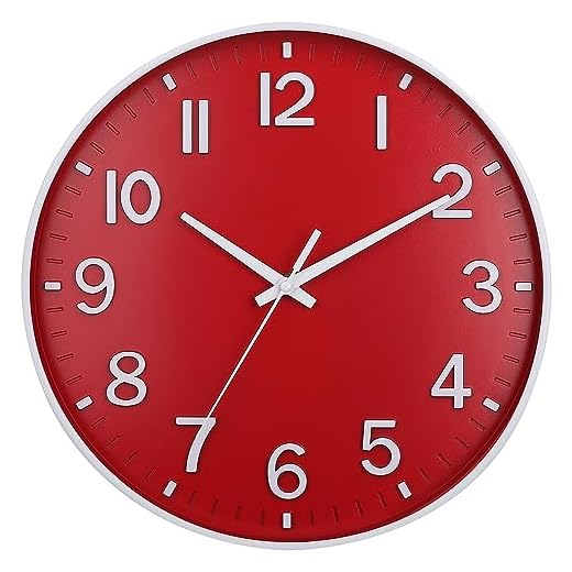 HZDHCLH Red Wall Clocks Battery Operated,12 inch Silent Non Ticking Modern Christmas Wall Clock for Living Room Bedroom Kitchen Office Classroom Decor