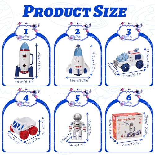 YULEYU Raumschiff-Spielset mit Licht und Sound für Jungen und Mädchen, inklusive 3 Astronautenfiguren, 1 Weltraumrakete, 2 Weltraumrovern, 1 Shuttle, Astro Venture Spielset